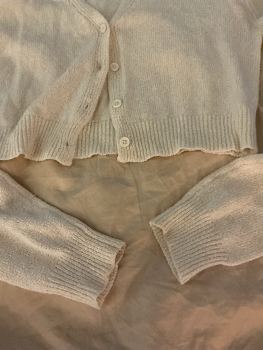 Cream Cropped V-Neck Button Cardigan - Picture 3 of 5